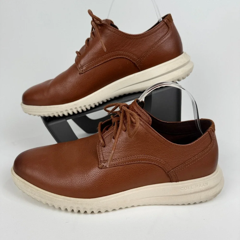 Cole Haan Men's Grand Size 10 Brown Leather Lace Up‎ Oxford Casual Dress Shoes